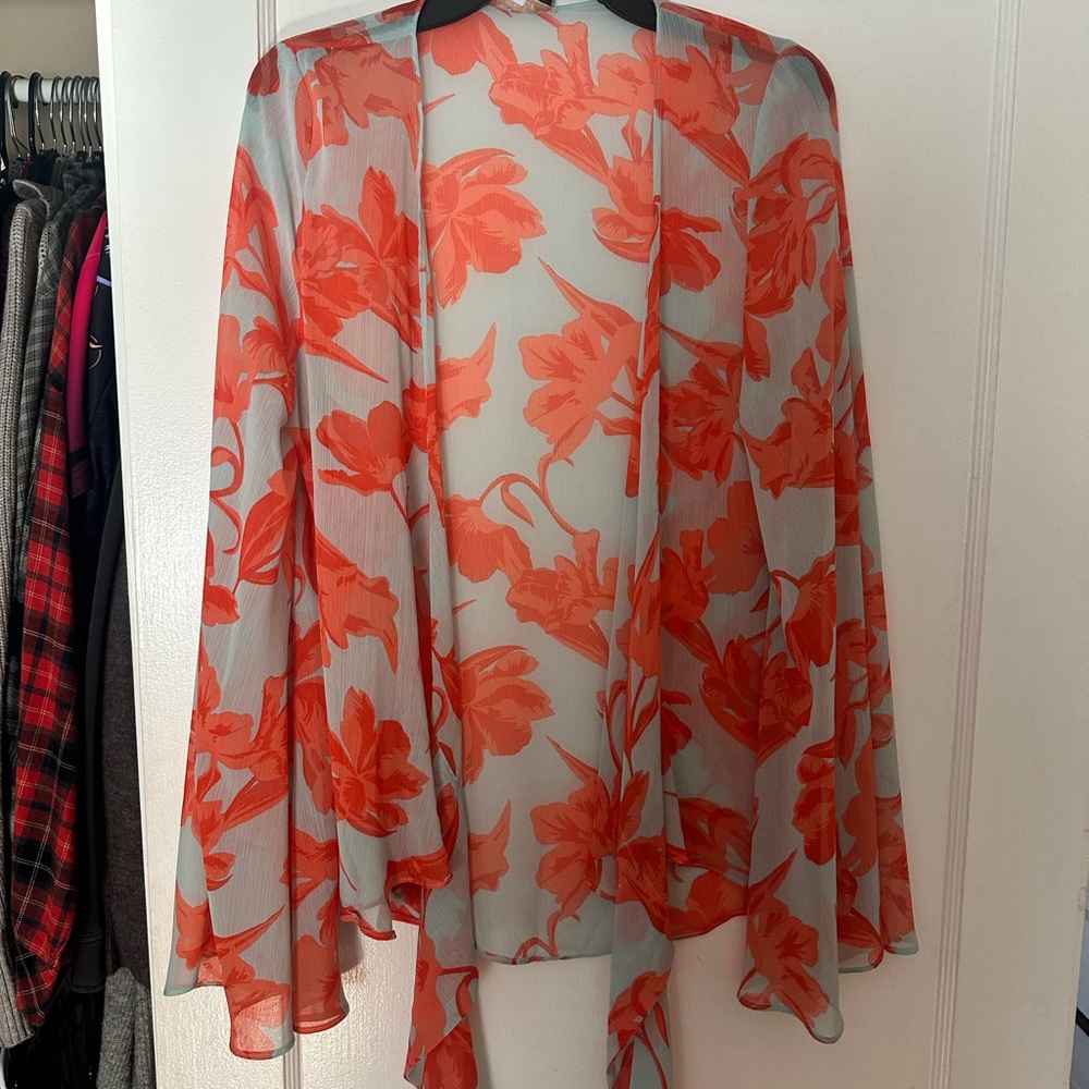 Olivaceous Coral and White Floral Kimono